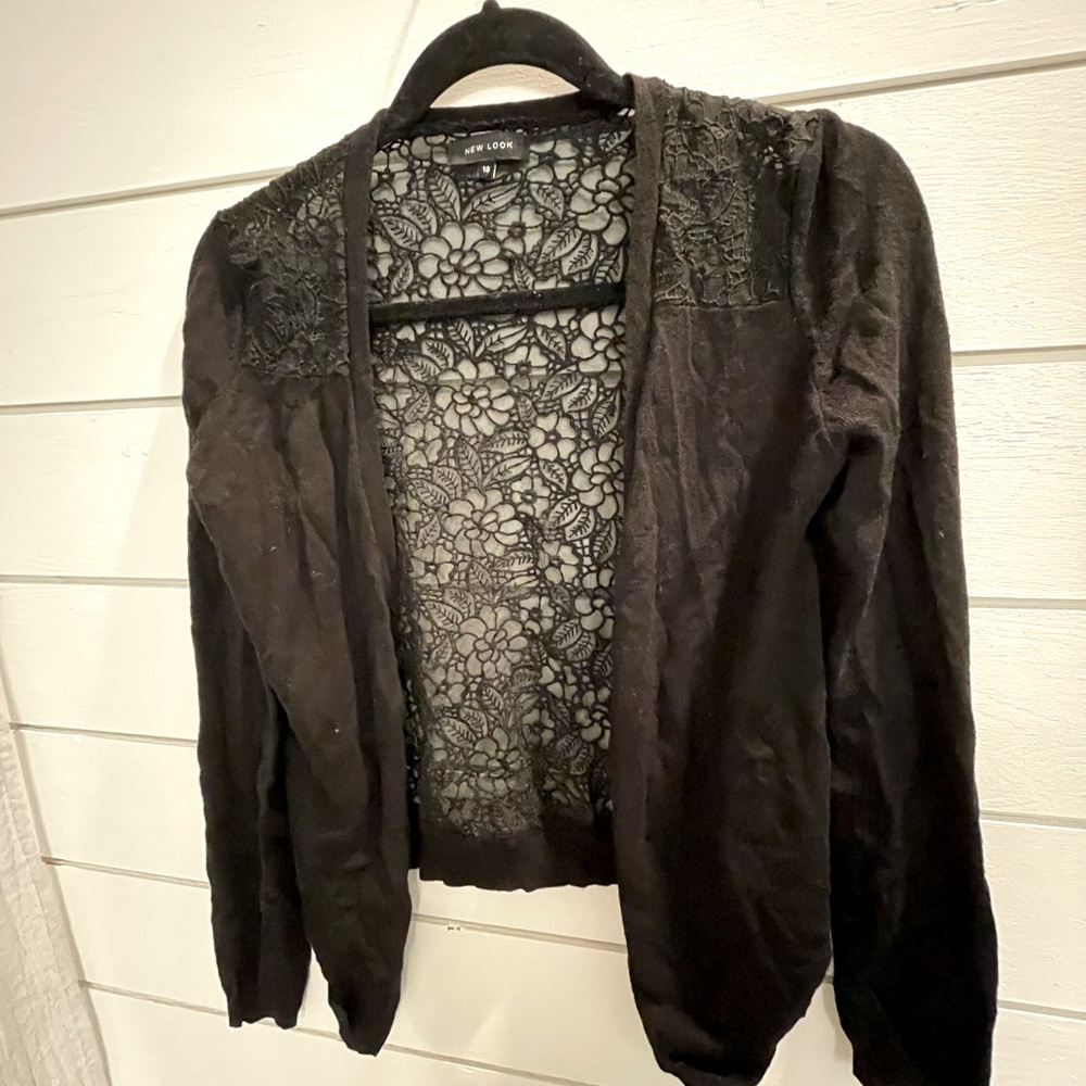 Black hip length Size 10 button up sweater